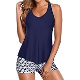 Holipick Two Piece Tankini Swimsuits for Women Tummy Control Bathing Suits Flowy Swim Tank Top with Boy Shorts