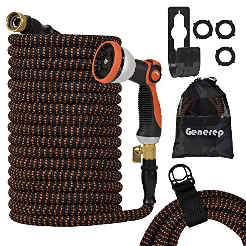 Garden Hose Expandable Flexible Water Hose 100ft- Lightweight Durable 3750D with New 3/4 Nozzle Solid Brass Repairable Connectors / 10-Way Professional Zinc Water Spray Nozzle (100 FT)