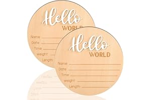 2Pcs Newborn Baby Announcement Sign 5.9 inch Personalized Wooden Baby Birth Sign Gender Hello World Baby Welcome Arrival Prop