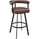 Armen Living Magnolia Swivel Bar Stool in Black Metal with Brown Faux Leather