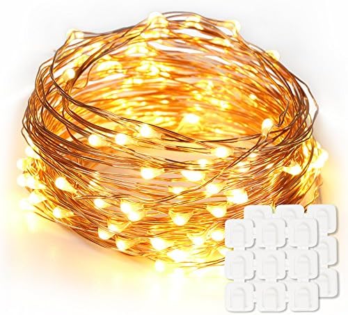 Led String Lights 33ft 100 LED &amp; Decorating Clips(18 Pack), Copper Wire Lights for Bedroom, Patio, Garden, Gate, Yard, Parties, Wedding(USB Powered, Warm White)