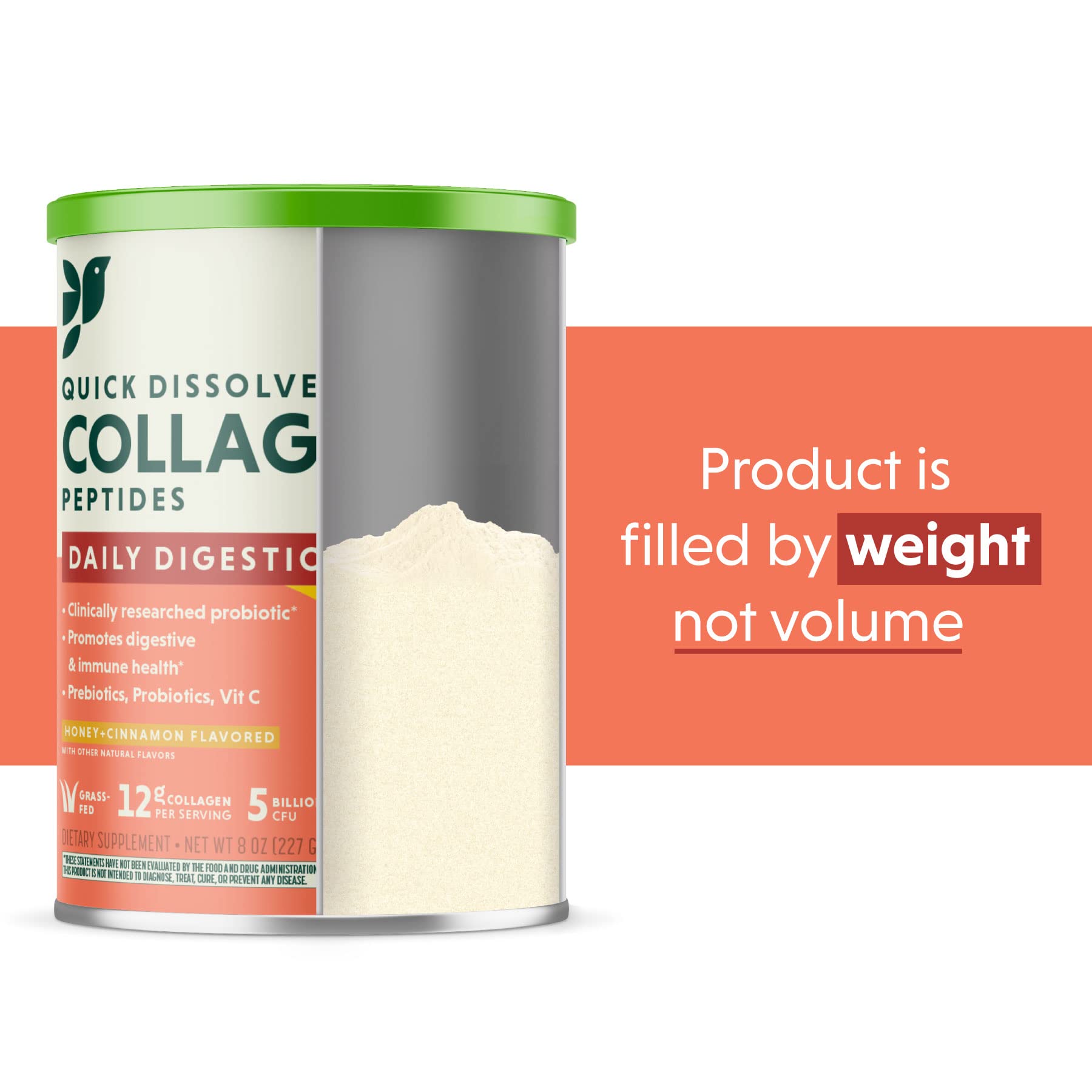 Great Lakes Wellness Daily Digestion Collagen Peptides - Honey + Cinnamon - Digestive, Immune Health, Probiotics, Prebiotics, Vitamin C - Kosher, Non-GMO, Keto, Gluten-Free - 8 oz Canister