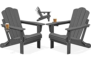 KINGYES Adjustable Folding Adirondack Chair Set of 2, 3-Position Reclining Adirondack Chairs with Cup Holder, HDPE All-Weather Oversized Adirondack for Outdoor, Patio, Backyard Deck, Fire Pit, Gray