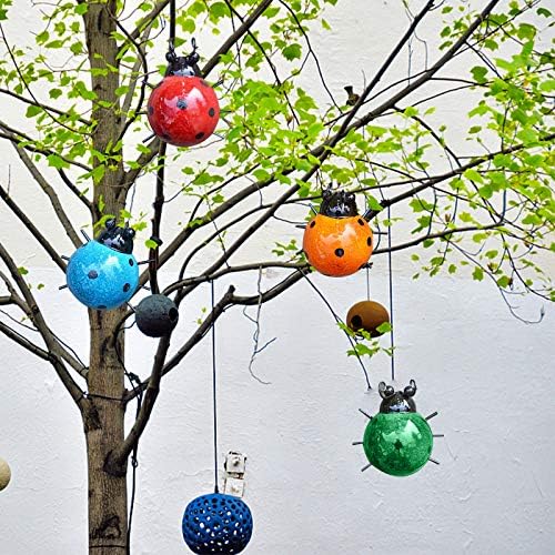 Steel ladybug wall art set for outdoor garden decor.