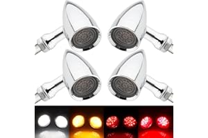 TSUNG Universal Motorcycle LED Turn Signals Lights Small Bullet Front Rear Blinkers Tail Lights for Cruiser Chopper Bobber Cafe Racer Street Bike (4PCS-Chrome)