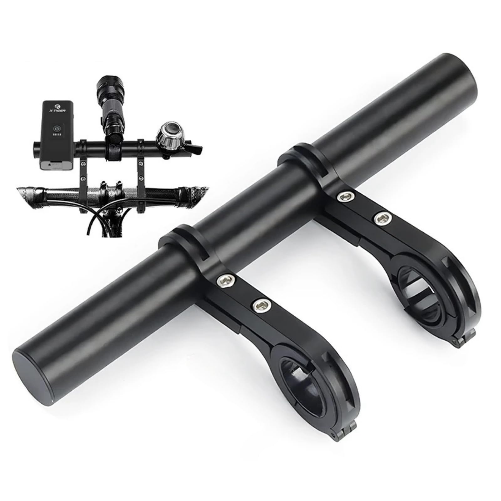 Handlebar Extender, 30cm Aluminum Bicycle Handle Bars with 2Pcs Clamp Brackets, Universal Bike Accessories for Bicycle Light, Speedometer, Action Camera