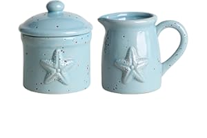 Colias Wing Retro Starfish Embossed Creamer and Sugar Bowl Set, Coffee Serving Cream Pitcher, Sugar Bowl with Lid Set