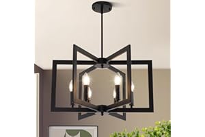 UNICOZOHOME 21.6" Black Farmhouse Chandelier,6-Light Geometric Dining Room Fixture,Modern Industrial Foyer Lighting Fixtures,Rustic Farmhouse Hanging Pendant Lights for Kitchen Island,Living Room,Bedroom,Entryway