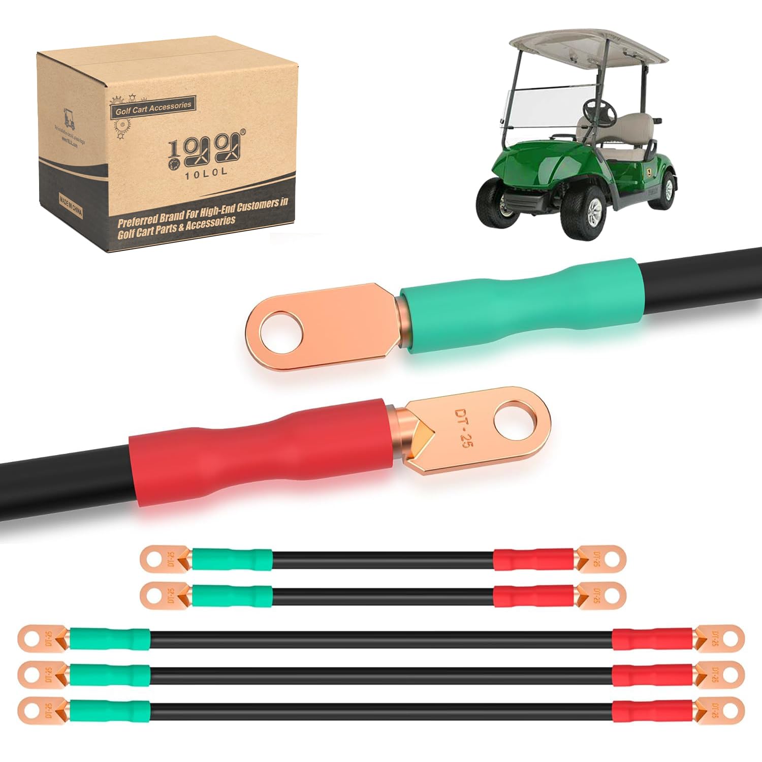 Photo 1 of 10L0L Golf Cart Battery Cable Set for 36V Yamaha G14 G16- Heavy Duty 4 Gauge Enhanced Performance and Durability (5pcs/Set) Tin-Plated Copper Hexagon Terminal