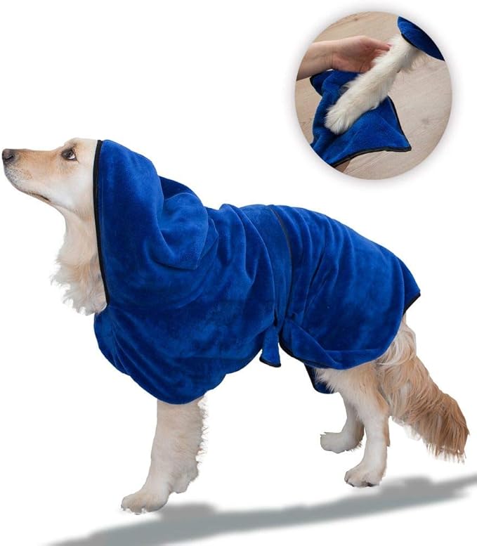 PETtyBourgeoisie Hooded Dog Bathrobe with Adjustable Strap + Free Paw
