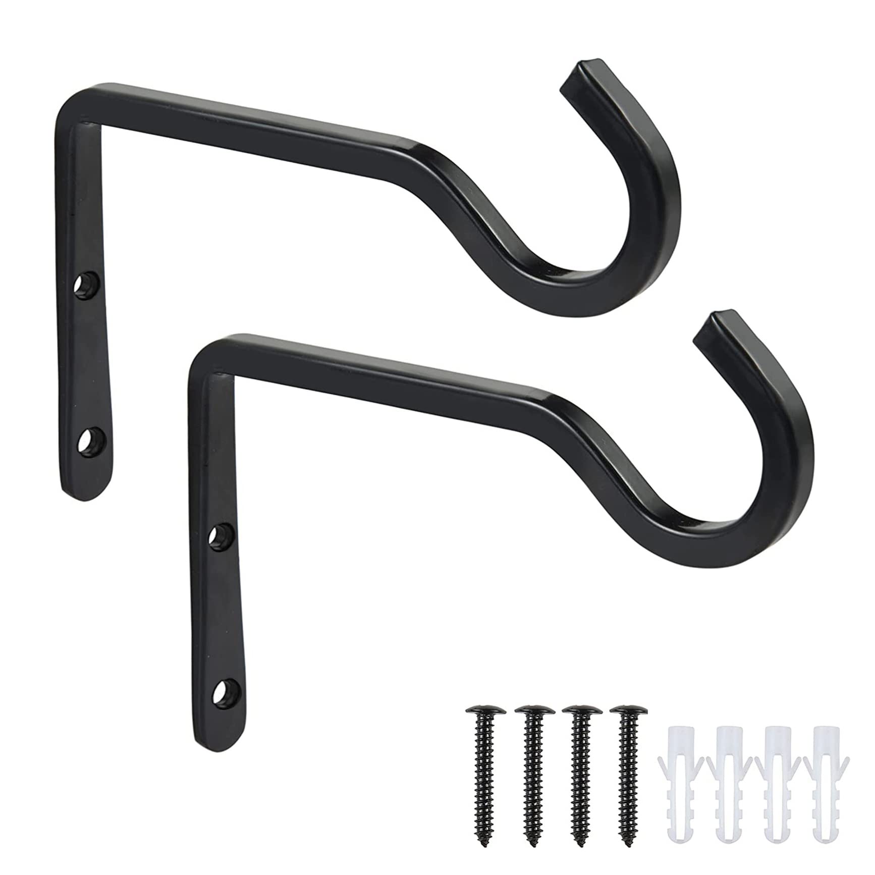 POTWPOT Heavy Duty Hanging Basket Brackets, 15.2 cm (6 Inch) | 2 Pack Strong Wall Mount Plant Hanger for Flower Basket Plants Bird Feeder Wind Chimes, Black