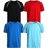 Pro Athlete Boys Athletic Shirts - 4 Pack Moisture Wicking Active Performance Shirt for Boys - Lightweight Dry Fit Shirts