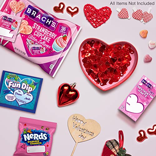 BRACH’S VALENTINE’S DAY STRAWBERRY CUPCAKE GLITTER LOLLIPOP CANDY, FRIENDSHIP EXCHANGE, 36 CT BAG