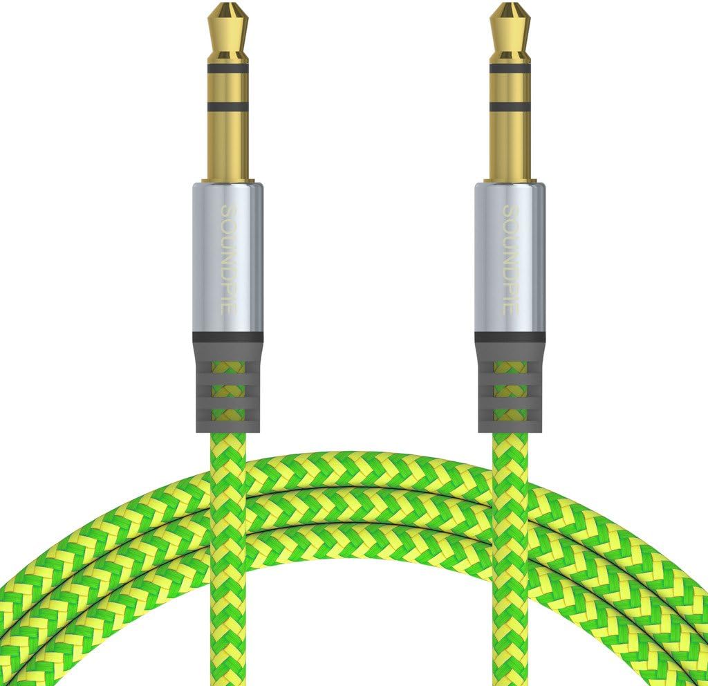 SoundPie 3.5mm Nylon Braid Contrast Color ShoeLace Auxiliary Audio Cable (5ft / 1.5m) AUX Cable for Headphones, iPods, iPhones, iPads, Samsung Home / Car Stereos and More (Yellow/White)