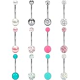 VCMART 14g Belly Button Ring Belly Button Piercing Belly Rings Surgical Steel Belly Button Rings 6mm 8mm 10mm 12mm 14mm 16mm 18mm Short Long Bar Belly Piercing Jewelry for Women