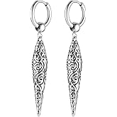 HZMAN Spike Dangle Drop Earring for Men Retro Gothic Stainless Steel Awl Earring Hinged Huggie Hoop Earring Jewelry Gift