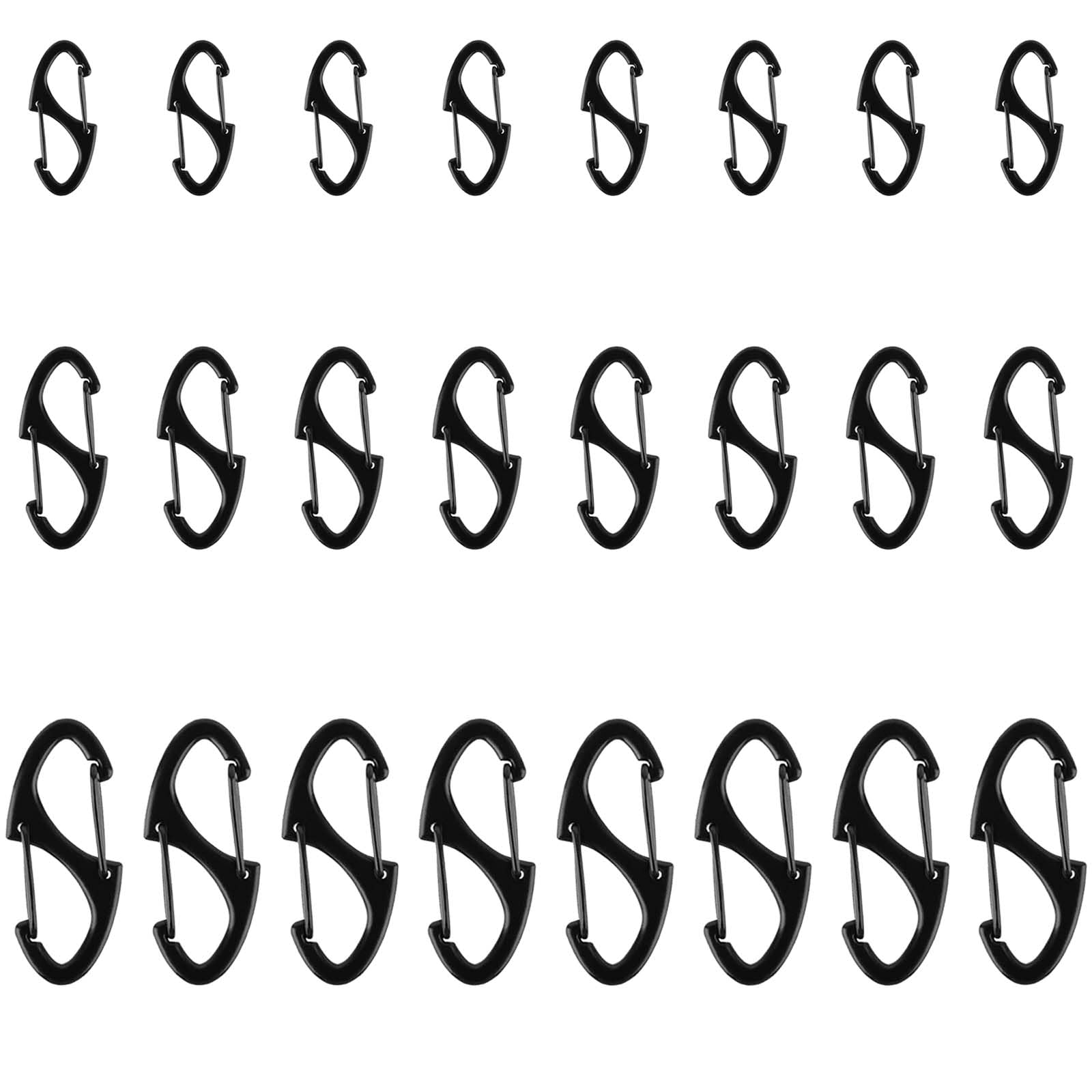 Photo 1 of 24pcs Small Carabiner Clip, S Clips Dual Opening Design, Replacement Mini Carabiner Clip (Black, 3 Sizes)