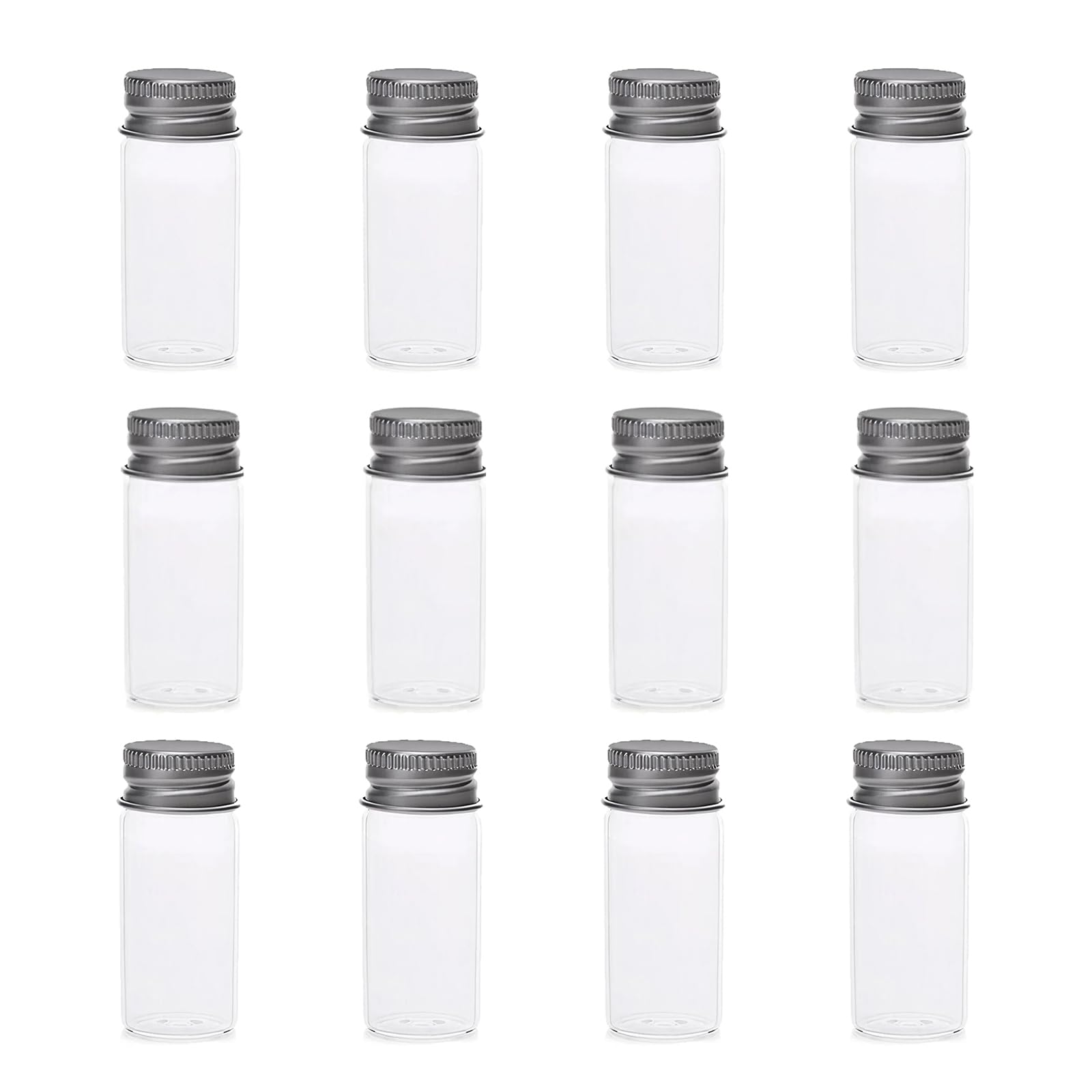 12Pcs 30ml Clear Glass Bottles Jars With Screw Aluminum Cap Empty Glass Tiny Jars Small Containers Message Sample Bottle for Essential Oil Powders Art Craft Decor Wedding Favors