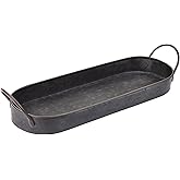 Hipiwe Industrial Style Metal Iron Tray Galvanized Serving Tray for Coffee Table, Home Decorative Centerpiece Tray Rustic Breakfast Serving Tray with Handles (Oval)