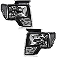 DOTCOM Headlights Assembly, Compatible with 2009-2014 Ford F150 09-14 Headlamp, Driver and Passenger Side, Clear lens Black Housing Clear Reflector(Not Fit Led Style,Only Fit Without Led Style)