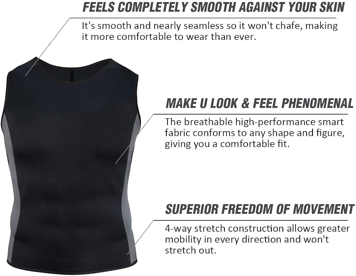 Roseate Men's Body Shaper Hot Sweat Workout Tank Top Slimming Sauna Vest Neoprene Compression Thermal Shirt: Clothing