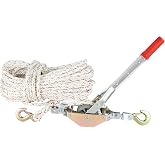 VEVOR Rope Puller, 3/4 Ton (1,653 lbs) Pulling Capacity, with 100' of 0.6" dia. Rope, 2 Hook, Come Along Winch, Heavy Duty Ratchet Power Puller Tool for Moving Boats, Securing Items, Transporting Logs