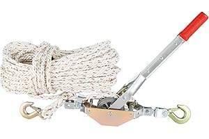VEVOR Rope Puller, 3/4 Ton (1,653 lbs) Pulling Capacity, with 100' of 0.6" dia. Rope, 2 Hook, Come Along Winch, Heavy Duty Ra