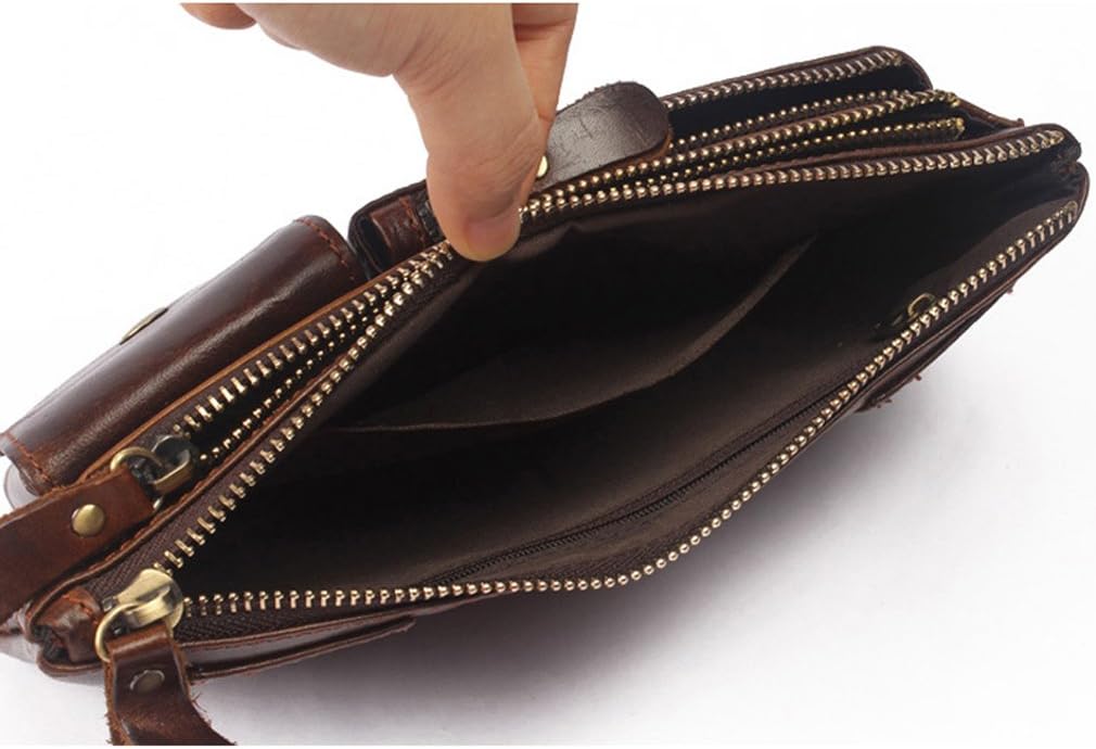 Leather Waist Pack Fanny Bag for Men Women Outdoor Travel Hiking Running Hip Slim Bum Belt Pack Purse Wallet Cell Phone Shoulder Pouch Coffee - Image 5