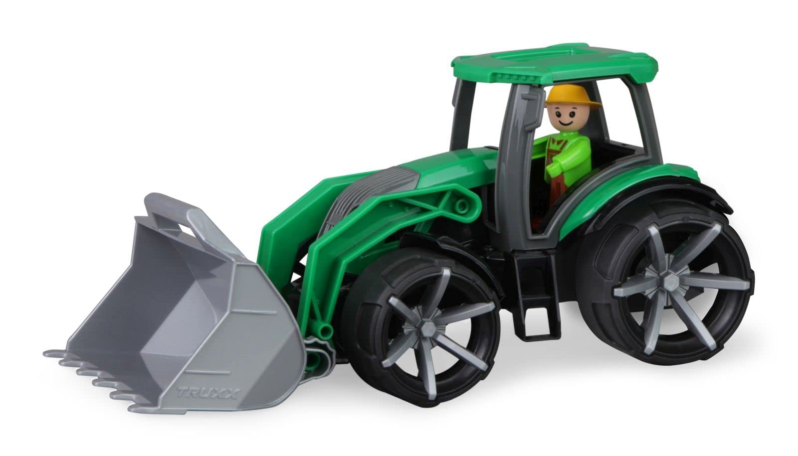 Lena 04517 TRUXX² Tractor with Front Shovel, Commercial Vehicle Approx. 34 cm, Robust Tractor with Shovel and Fully Movable Toy Figure, for Children from 2 Years, Toy Vehicle, Green/Black