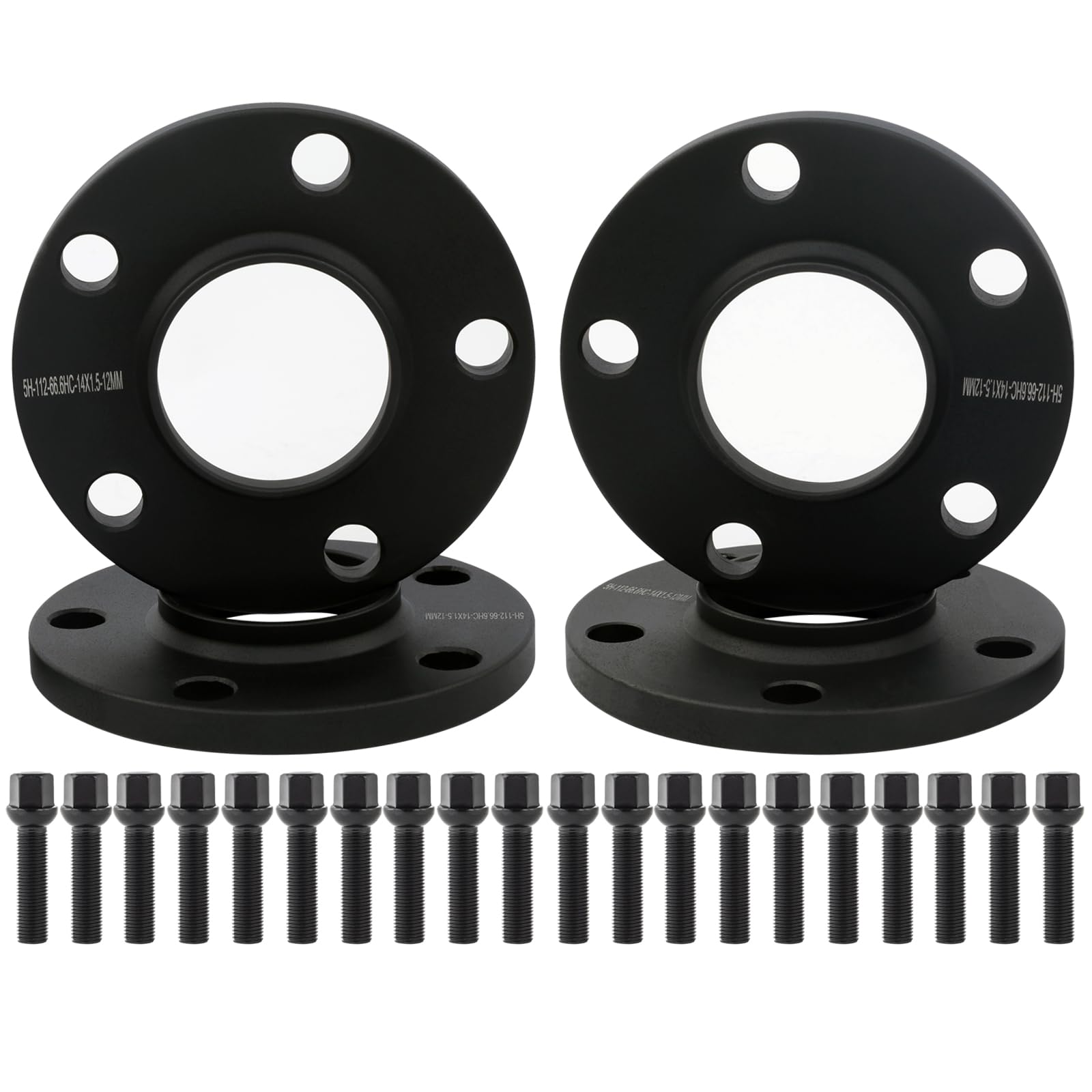 Photo 1 of DCVAMOUS 4PC Black 5x112 Hubcentric Wheel Spacers 12mm with 14x1.5 Bolts (40mm Shank Ball Seat Type) 66.56 Bore Compatible with Benz Au-di 5 Lug for W210 W212 C230 C250 C320 A4 S4 A5 S5 A6 S6 A7 A8