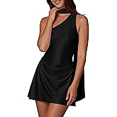 BEAGIMEG Women's Sexy Elegant One-Shoulder Asymmetric Neck A-line Cocktail Club Party Mini Dress