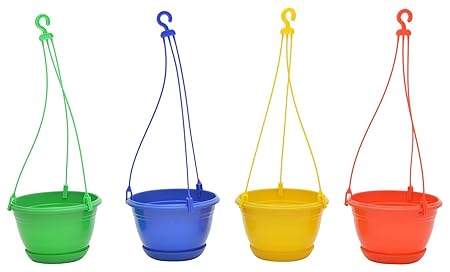 Dhavesai Plastic Hanging Pot /Planters (Multicolour)- Set of 4