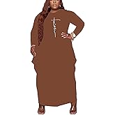 Fooullaide Women's Plus Size Maxi Dress Print Loose Oversize Long Sleeve Baggy Tshirt Casual Tunic Dresses with Pocket