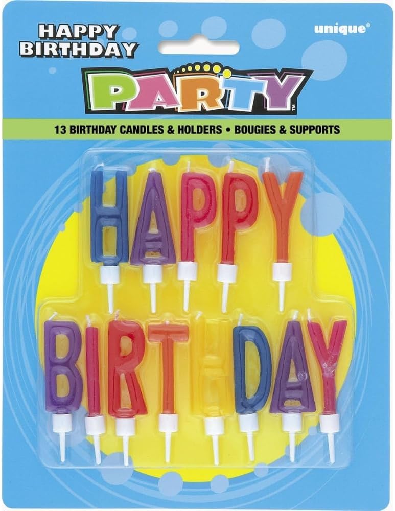 Unique Party 71190 Letter Happy Birthday Candles in Holders Set of 13