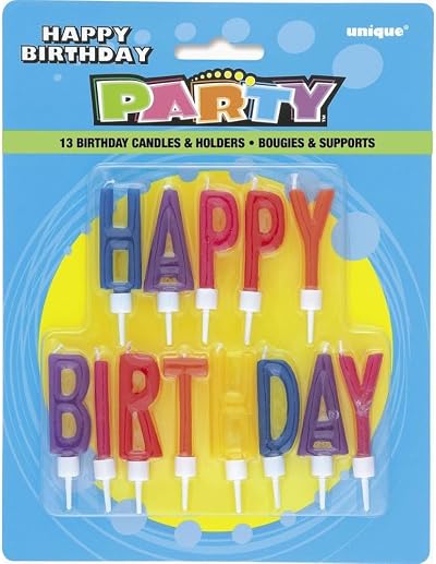 Unique Party 71190 Letter Happy Birthday Candles in Holders Set of 13