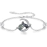 TwoAnts Cat Bracelet 925 Sterling Silver Adjustable Natural Stone Anklet Black Cat Jewelry Gifts for Women
