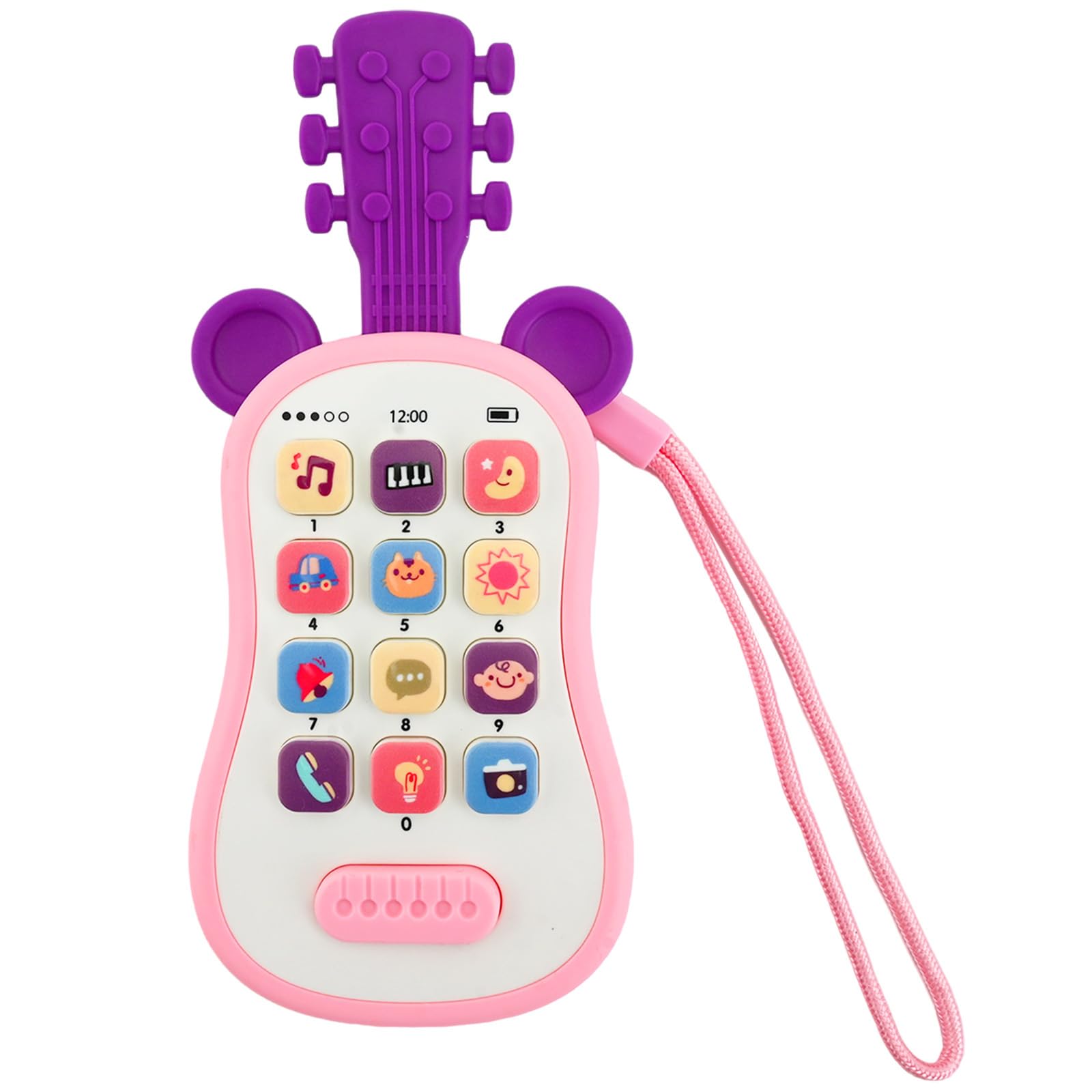 Baby Phone Toy for 1 Year Old Girls and Boys, Interactive Learning Toy with Numbers with Lanyard, Animal Sounds, Lullabies and Detachable Teether Toddler Educational Gift for 6-18 Month Olds (Guitar)