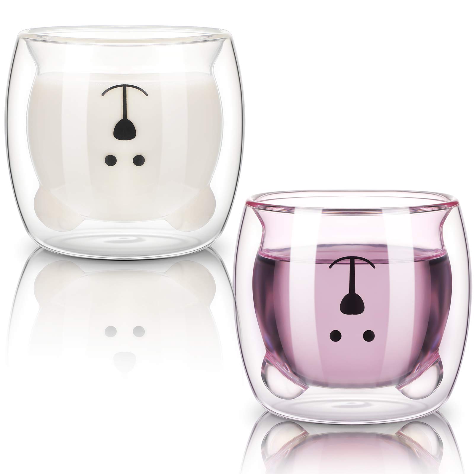 Patelai 2 Pcs Cute Bear Mugs Insulated Double Wall Glass Bear Cups for Baby Shower Animal Tea Milk Juice Chocolate Cappuccino Cups Home Glass Mugs for Birthday Gifts(White, Pink)