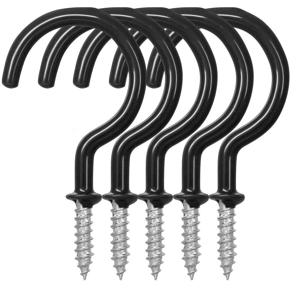FineGood 25 Pack Cup Hook Ceiling Hooks, Vinyl Coated Screw Hanger for Indoor and Outdoor Use - Black