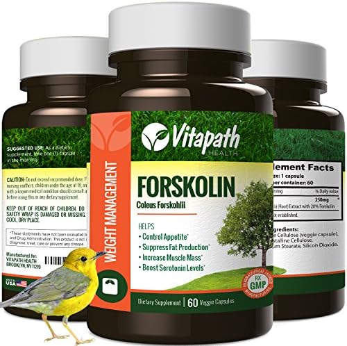 Forskolin Extract for Weight Loss, All Natural 250mg Appetite Suppressant Energy Booster, Healthy Fat Burner Formula With Forskohlli &amp; 70% HCA -60 Veggie Caps- By Vitapath