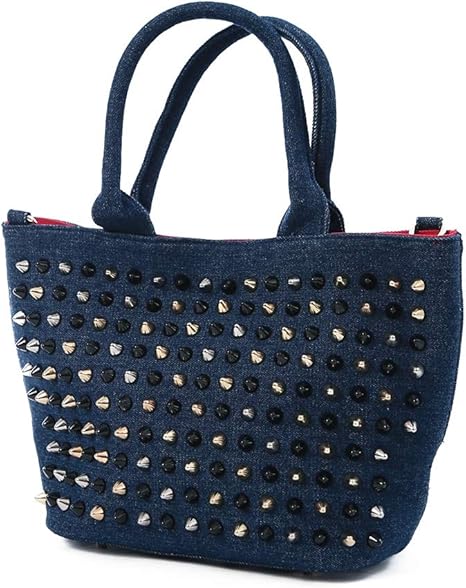 Amazon スタッズ バッグ キャンバス Pu 2way 巾着 トートバッグ ミニ レディース メンズ ブルー ノーブランド品 トート バッグ