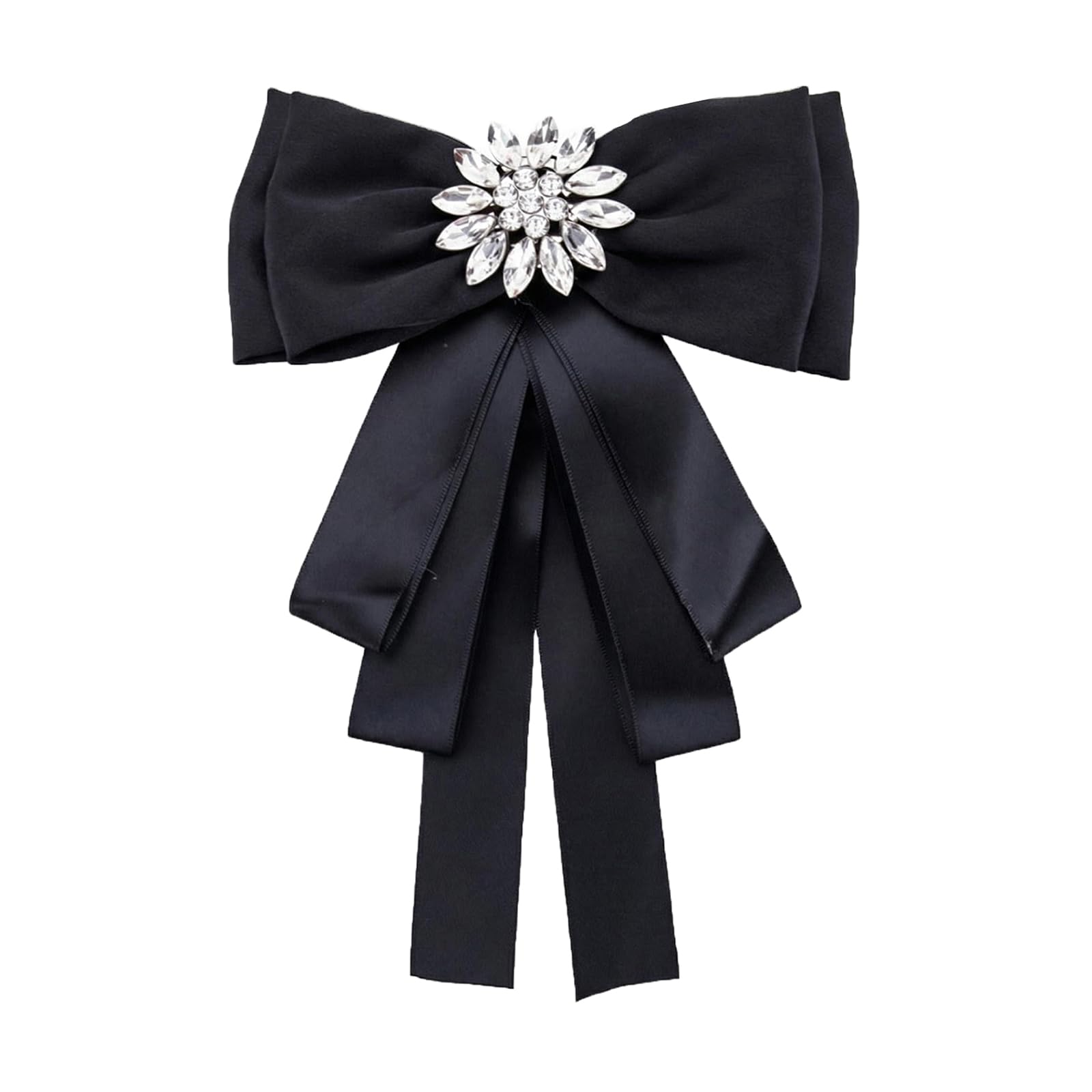 Rhinestone Crystal Ribbon Brooches Pin Bow Tie Brooch Pre Tied Bow Tie Pin Collar Jewelry Necktie Shirt Dress for Women Girls Wedding Party (Black)