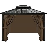 slashome 10'x10' Gazebo Curtains Outdoor Waterproof, Brown Universal Replacement Curtain 4-Panels, Sidewalls with Zipper for Garden, Patio, Yard (Only Curtains)