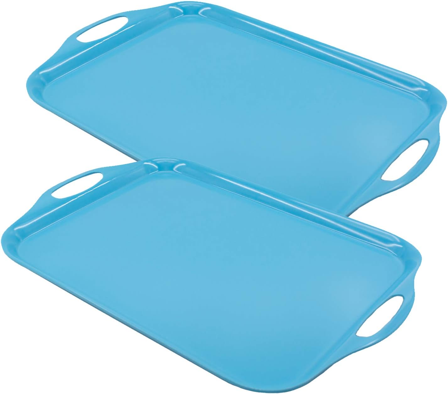 JPCRAFT Rectangular Melamine Serving Tray with Handles, 18-3/4 by 12-1/2-Inch, Set of 2, Turquoise
