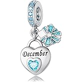 HappyStar 925 Sterling Silver Happy Birthday Bead Charm Love Heart Shape Birthstone Charms for Bracelets Dangle Pendant with 5A Cubic Zirconia Compatible Pandora Bracelets Jewelry Gift for Women