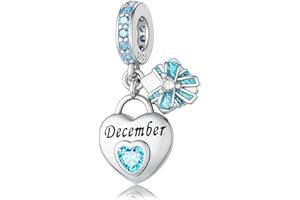HappyStar 925 Sterling Silver Happy Birthday Bead Charm Love Heart Shape Birthstone Charms for Bracelets Dangle Pendant with 5A Cubic Zirconia Compatible Pandora Bracelets Jewelry Gift for Women