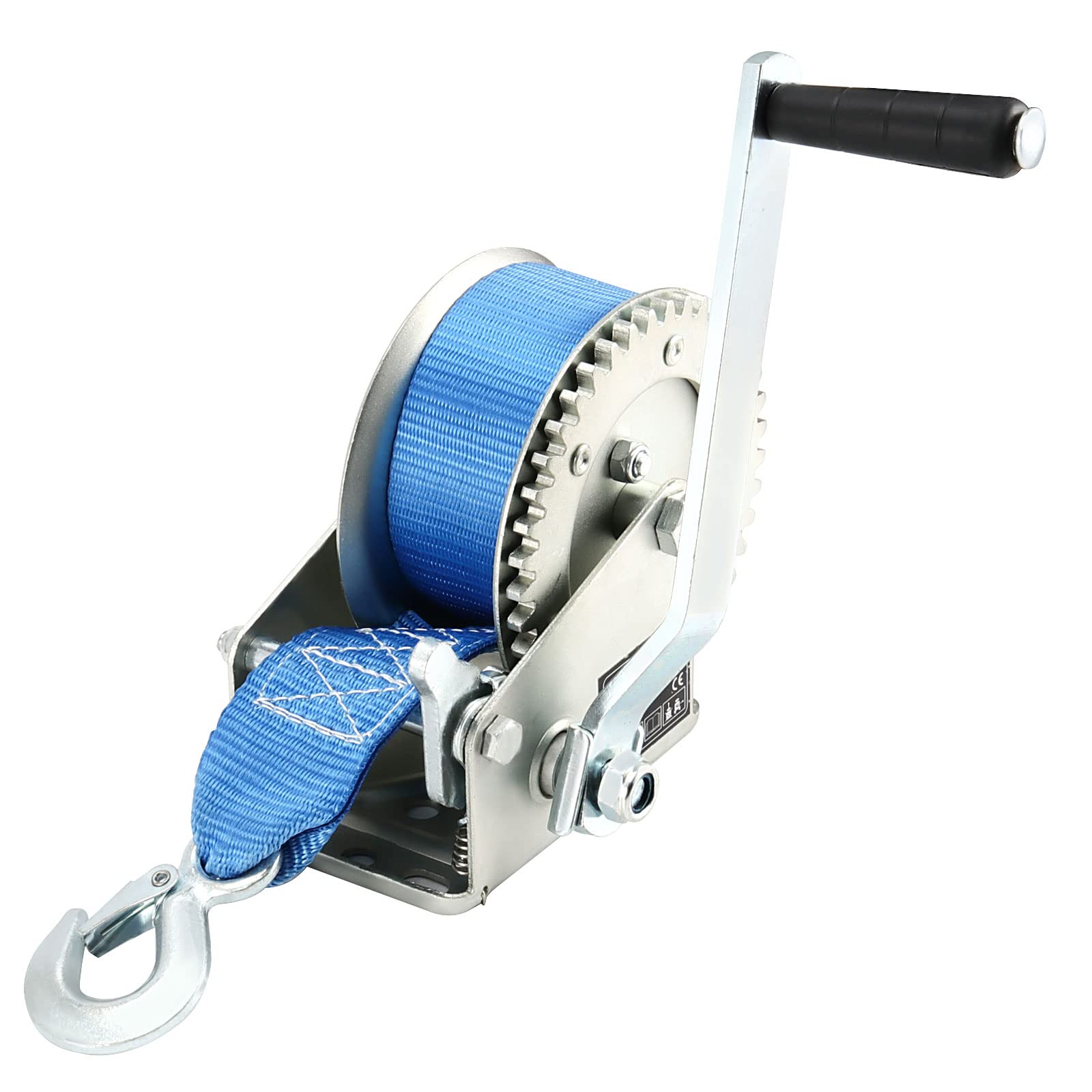 Photo 1 of **DAMAGED PACKAGING**JEUIHAU 1200 Lbs Heavy Duty Hand Winch with 23 Ft Blue Strap, Manual Winch for Pulling ATV, Boat, Truck Trailer