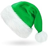 CCINEE Santa Hat for Adults, Green Plush Santa Hats Velvet Christmas Hat for Home Decoration Party Supplies