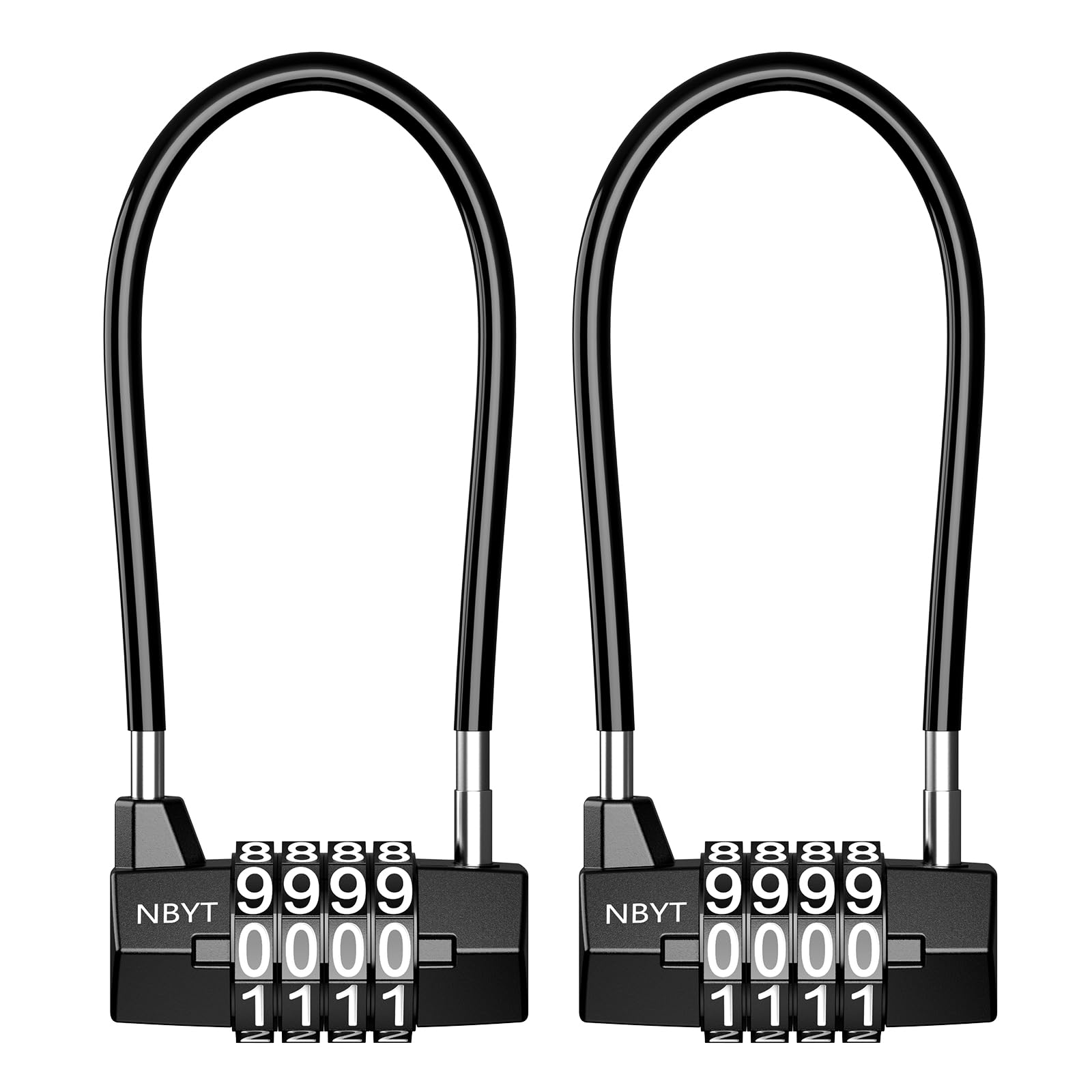 Brifit Combination Padlocks, Long Shackle Padlock with 4 Digit Code, Outdoor Waterproof Handle Padlock, Long Flexible Combination Lock, Luggage Cable Locks for Travel Bag Bike, Small Sheds (2 Pack)