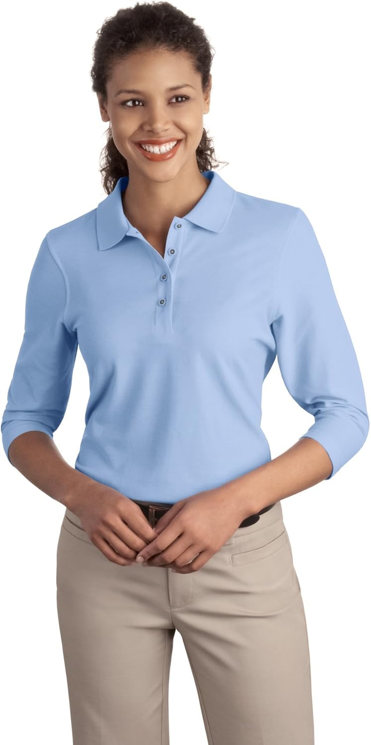 Port Authority Women's Silk Touch 3/4Sleeve Polo: Clothing